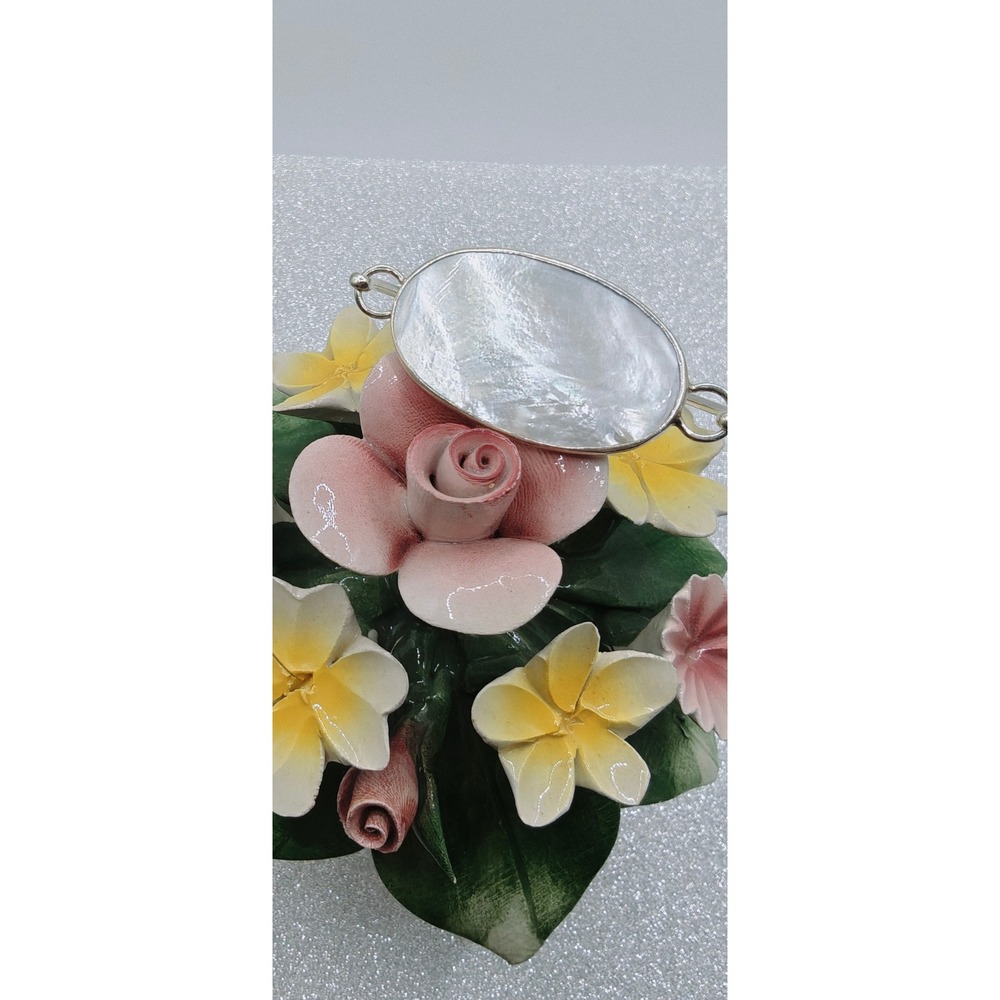 Baroni Sterling Silver Mother of Pearl Oval Bangle Bracelet 925‎